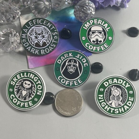 Villain Dark Coffee Lapel Pin Darth Vader Maleficent Jack Brooch Badge Jewelry - Picture 3 of 7